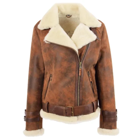 Womens Sheepskin Aviator Cross Zip Pilot Jacket