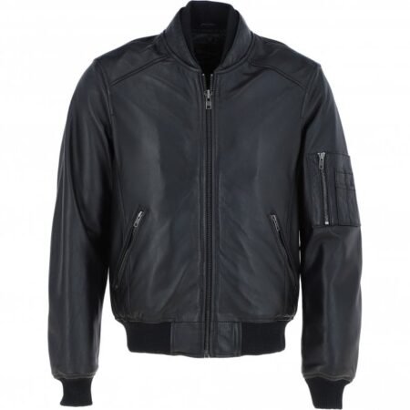 Mens Leather Bomber Jacket Black: Oscar Bomber