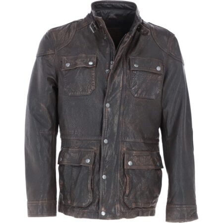 Mens Safari Style Leather Jacket