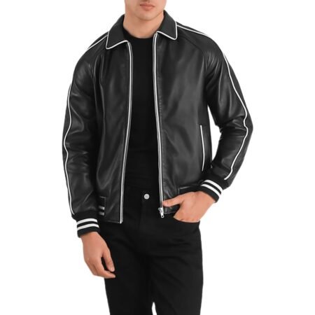 Cooper Black Leather Varsity Jacket