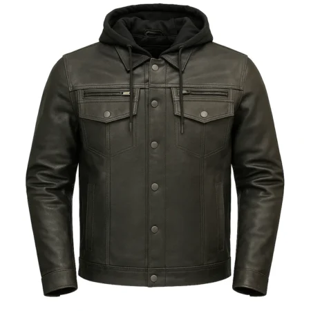 Wraith Hood Men's Leather Hoodied Jacket