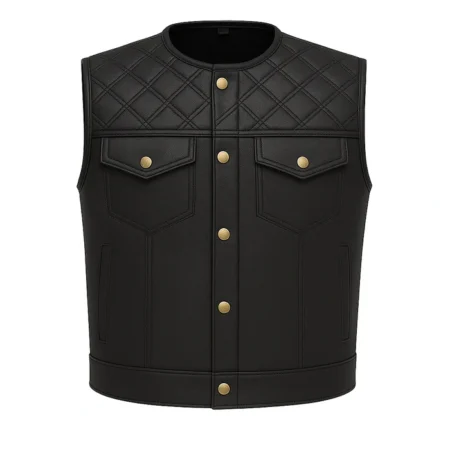 Black Aegis Men's Moto Leather Vest