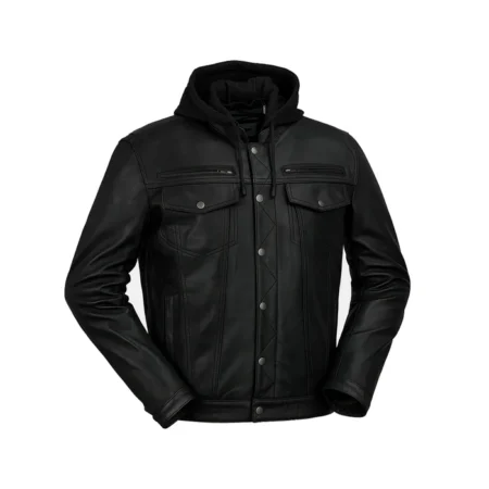 Axel Asphalt Men's Leather Jacket with removable hood