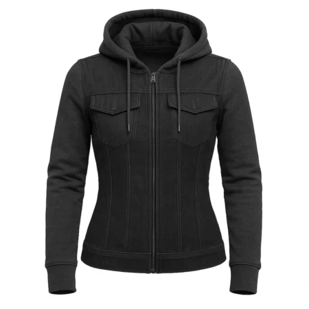 Ashmark - Women's Motorcycle Denim Vest with Removable Sweatshirt