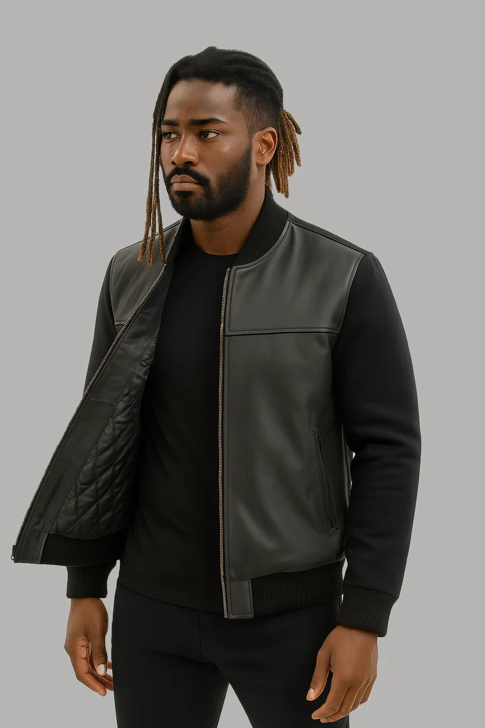 Troy Classic Men's Leather bomber Jacket - Image 4