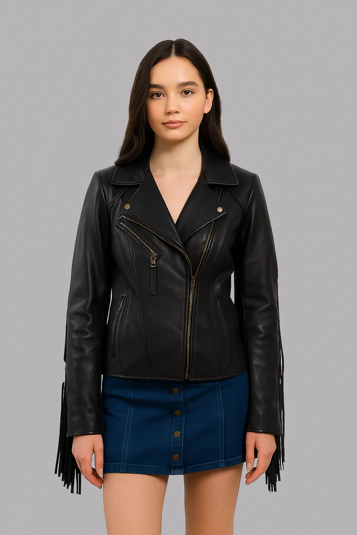 Liora Drift Women's Fashion Fringe Leather Jacket - Image 19
