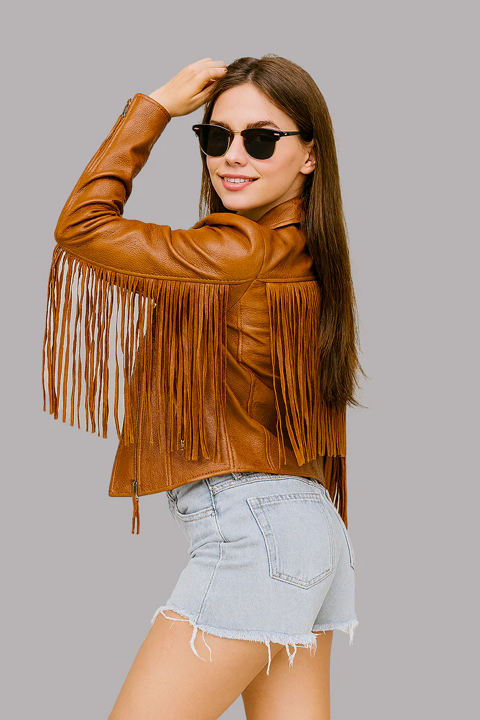 Liora Drift Women's Fashion Fringe Leather Jacket - Image 4
