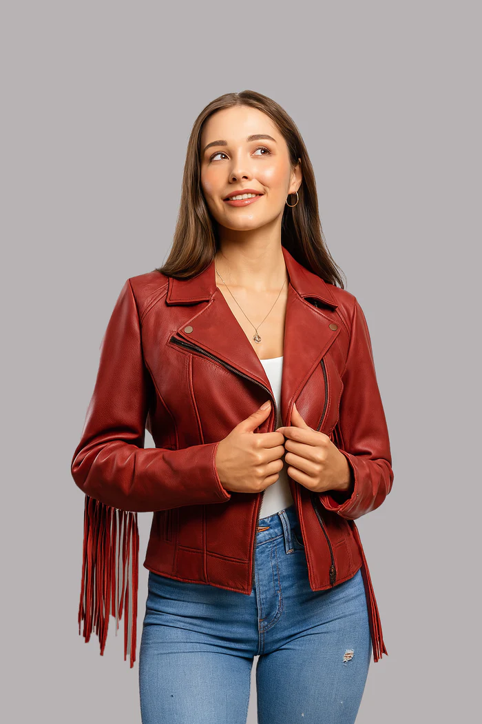 Liora Drift Women's Fashion Fringe Leather Jacket - Image 11