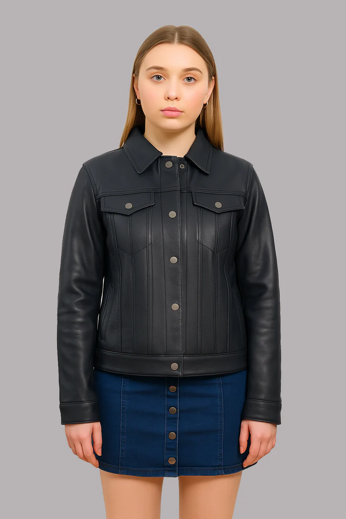 Indira Blue Women's Fashion Leather Jacket - Image 4