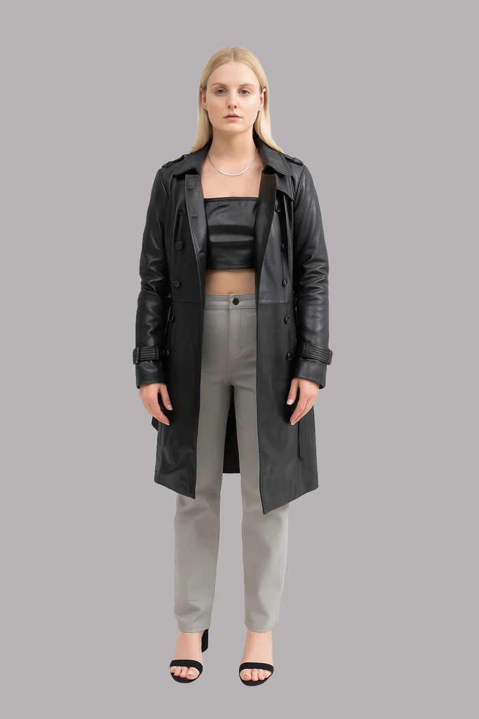 Olivia Women's Leather Trench Coat - Image 8