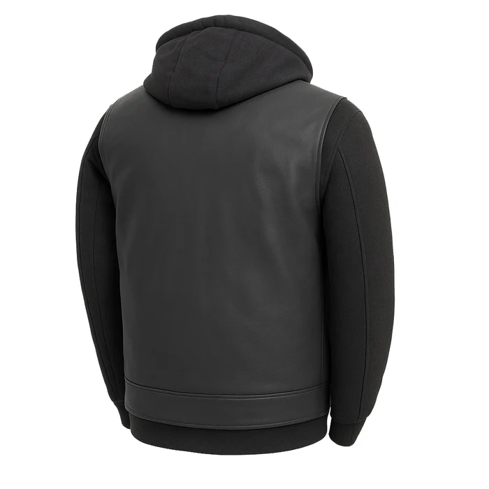 Iron - Men's Motorcycle Leather Vest with Hoodie - Image 2