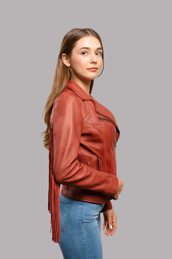 Liora Drift Women's Fashion Fringe Leather Jacket - Image 12
