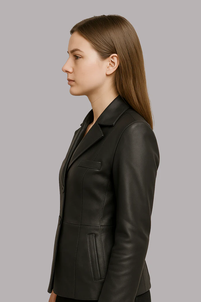 Noor Haven women's Lambskin Leather blazer - Image 2