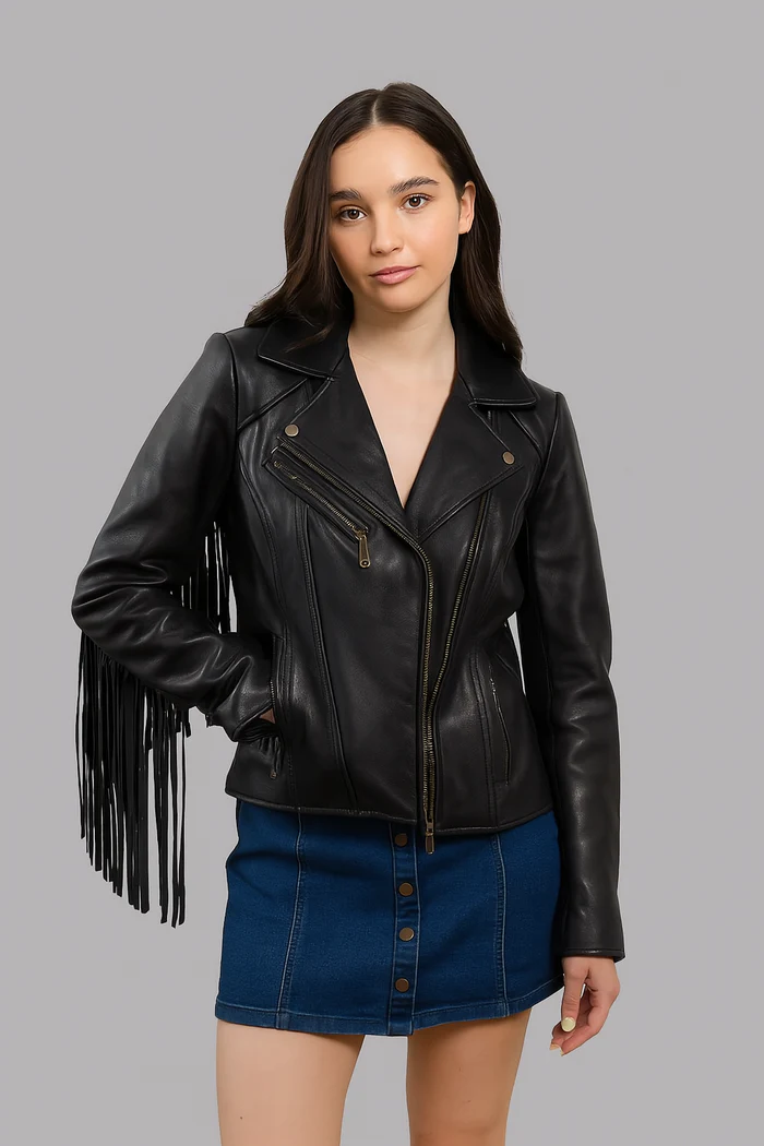 Liora Drift Women's Fashion Fringe Leather Jacket - Image 18