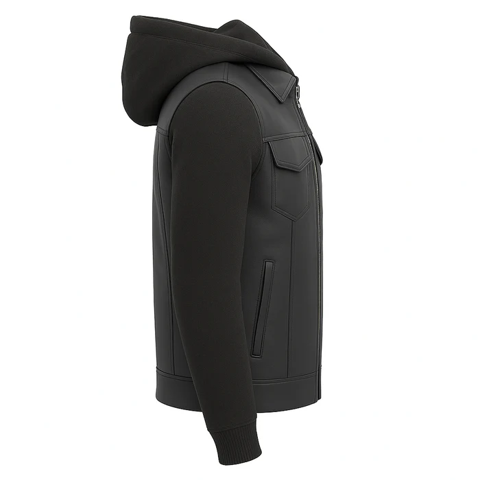 Iron - Men's Motorcycle Leather Vest with Hoodie - Image 3