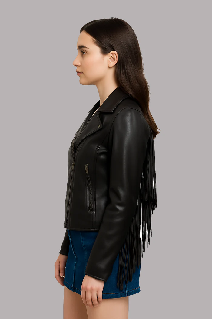 Liora Drift Women's Fashion Fringe Leather Jacket - Image 20