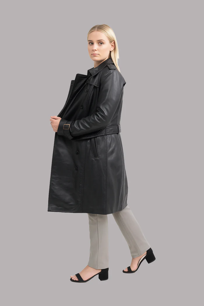 Olivia Women's Leather Trench Coat - Image 9