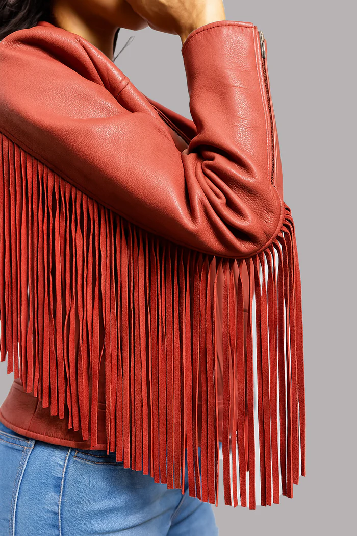 Liora Drift Women's Fashion Fringe Leather Jacket - Image 14