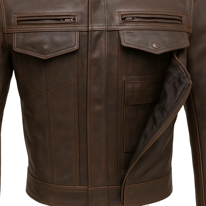 Stealth Commander Men's Motorcycle Leather Jacket - Image 14