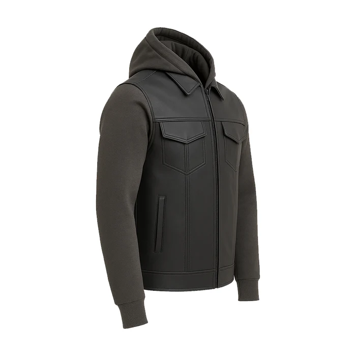 Iron - Men's Motorcycle Leather Vest with Hoodie - Image 8