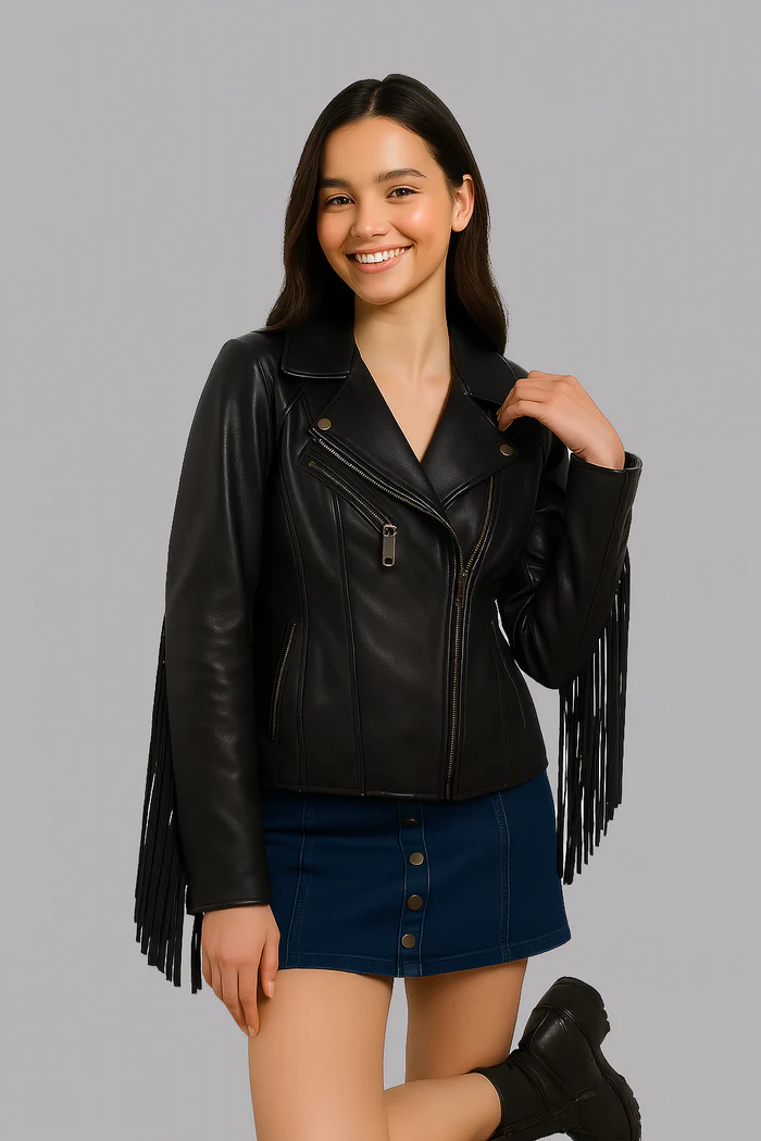 Liora Drift Women's Fashion Fringe Leather Jacket - Image 21