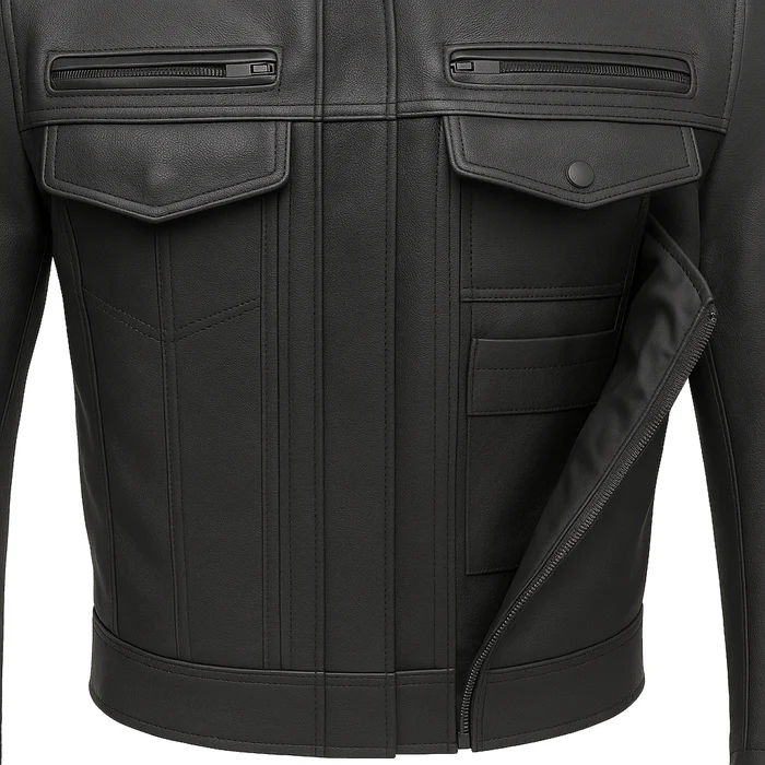Stealth Commander Men's Motorcycle Leather Jacket - Image 4