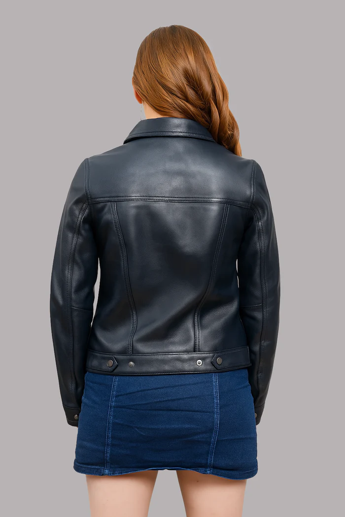 Indira Blue Women's Fashion Leather Jacket - Image 3