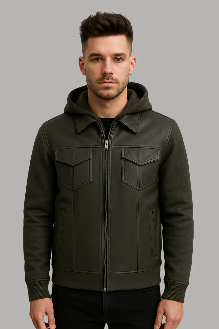 Iron - Men's Motorcycle Leather Vest with Hoodie - Image 11