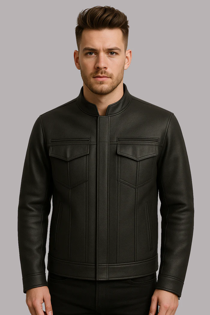 Stealth Commander Men's Motorcycle Leather Jacket - Image 8