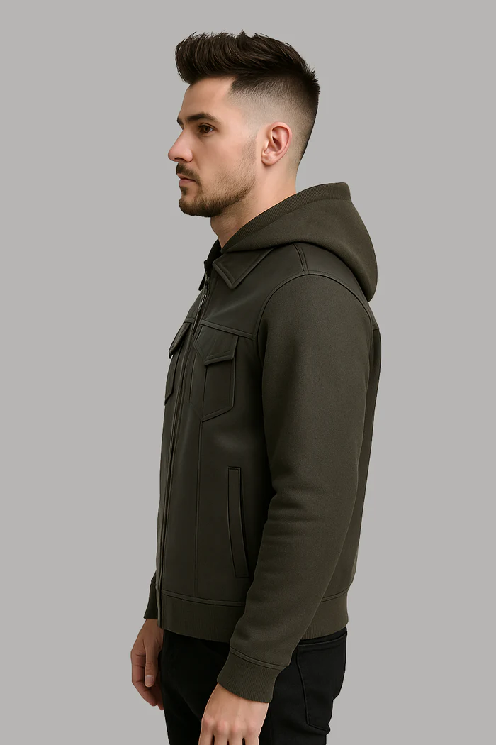 Iron - Men's Motorcycle Leather Vest with Hoodie - Image 12