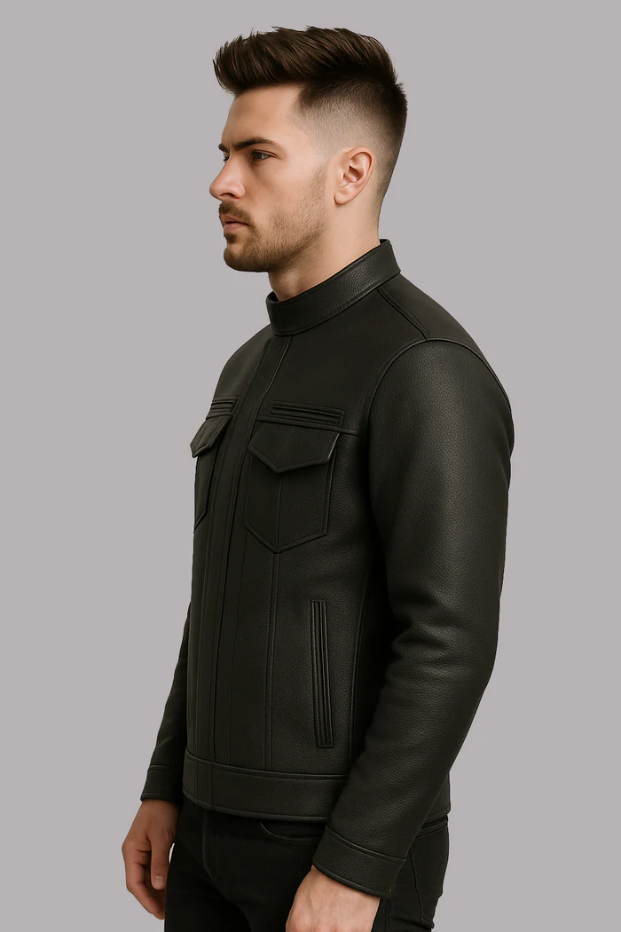 Stealth Commander Men's Motorcycle Leather Jacket - Image 9