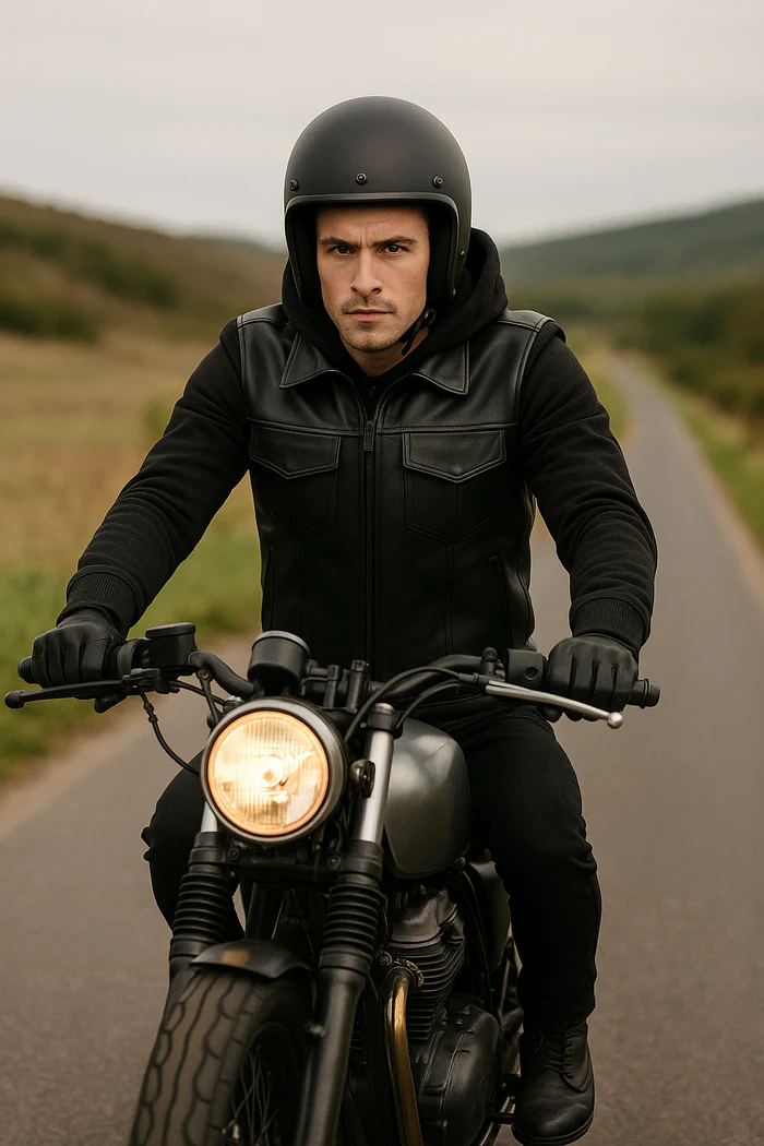Iron - Men's Motorcycle Leather Vest with Hoodie - Image 7