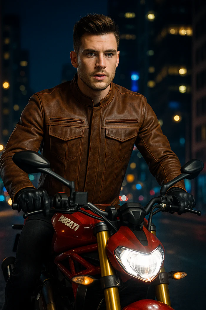 Stealth Commander Men's Motorcycle Leather Jacket - Image 20