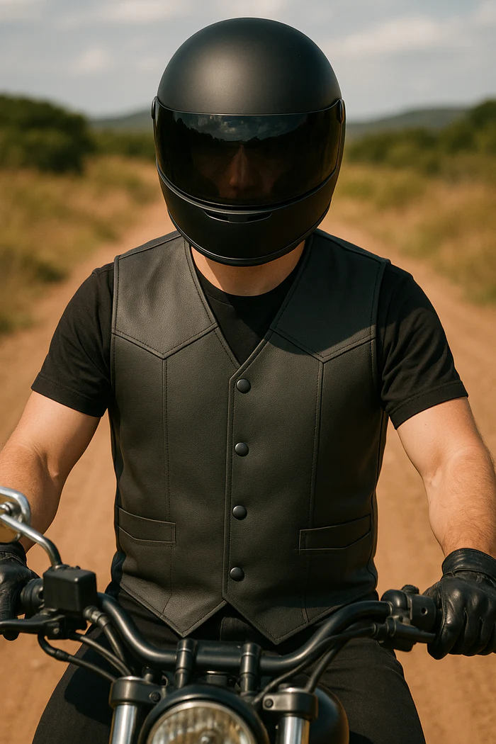 Deadeye Men's Motorcycle Leather Vest – Western Style - Image 8