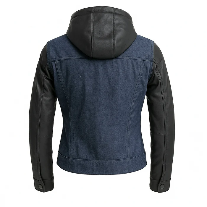 Shadow Denim Women's Motorcycle Denim & Leather Jacket - Image 2