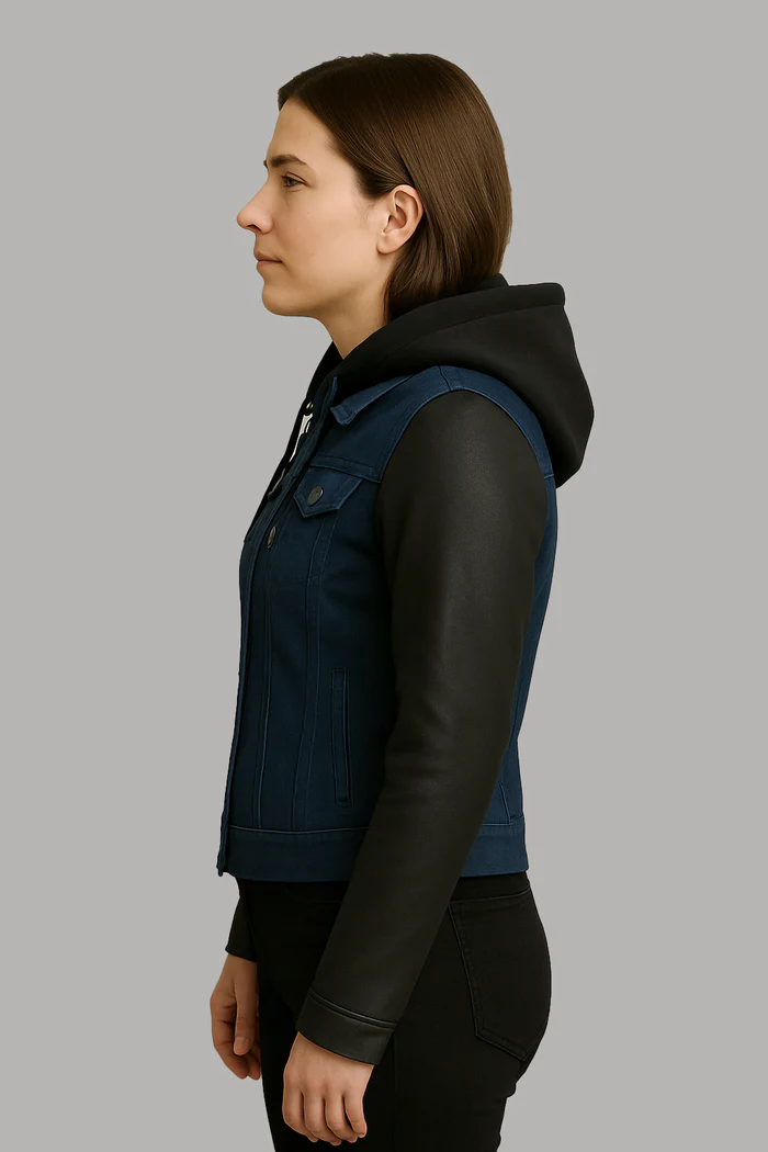 Shadow Denim Women's Motorcycle Denim & Leather Jacket - Image 7