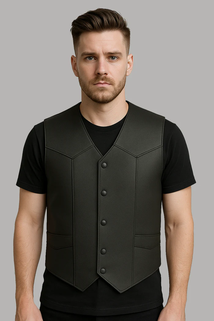 Deadeye Men's Motorcycle Leather Vest – Western Style - Image 6