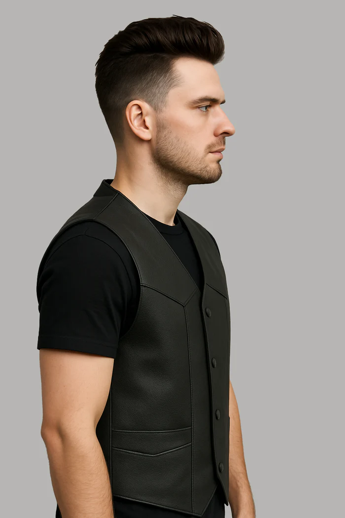 Deadeye Men's Motorcycle Leather Vest – Western Style - Image 7