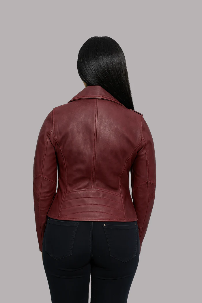 Sloane Steel Women's Leather Biker Jacket - Image 8