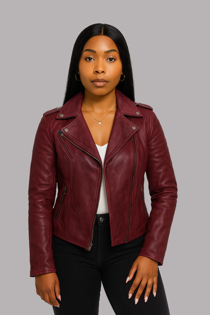 Sloane Steel Women's Leather Biker Jacket - Image 6