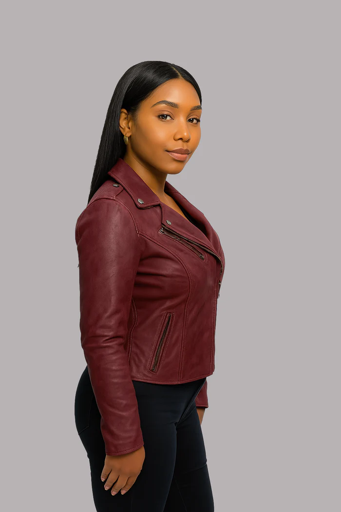 Sloane Steel Women's Leather Biker Jacket - Image 5