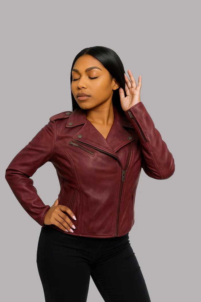 Sloane Steel Women's Leather Biker Jacket - Image 4