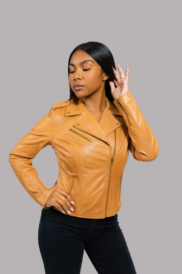 Sloane Steel Women's Leather Biker Jacket - Image 14