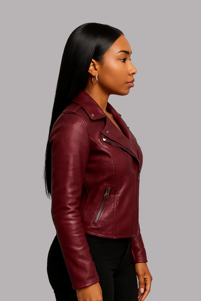 Sloane Steel Women's Leather Biker Jacket - Image 7