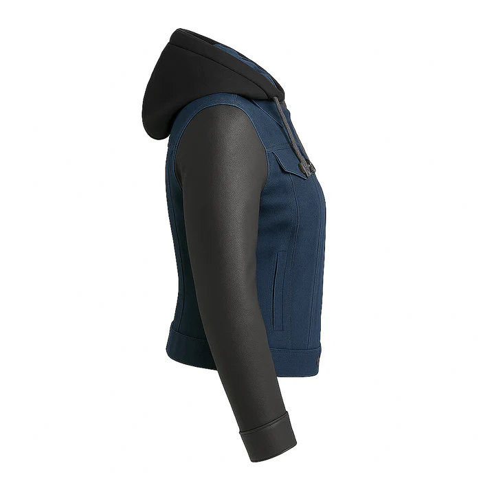 Shadow Denim Women's Motorcycle Denim & Leather Jacket - Image 3