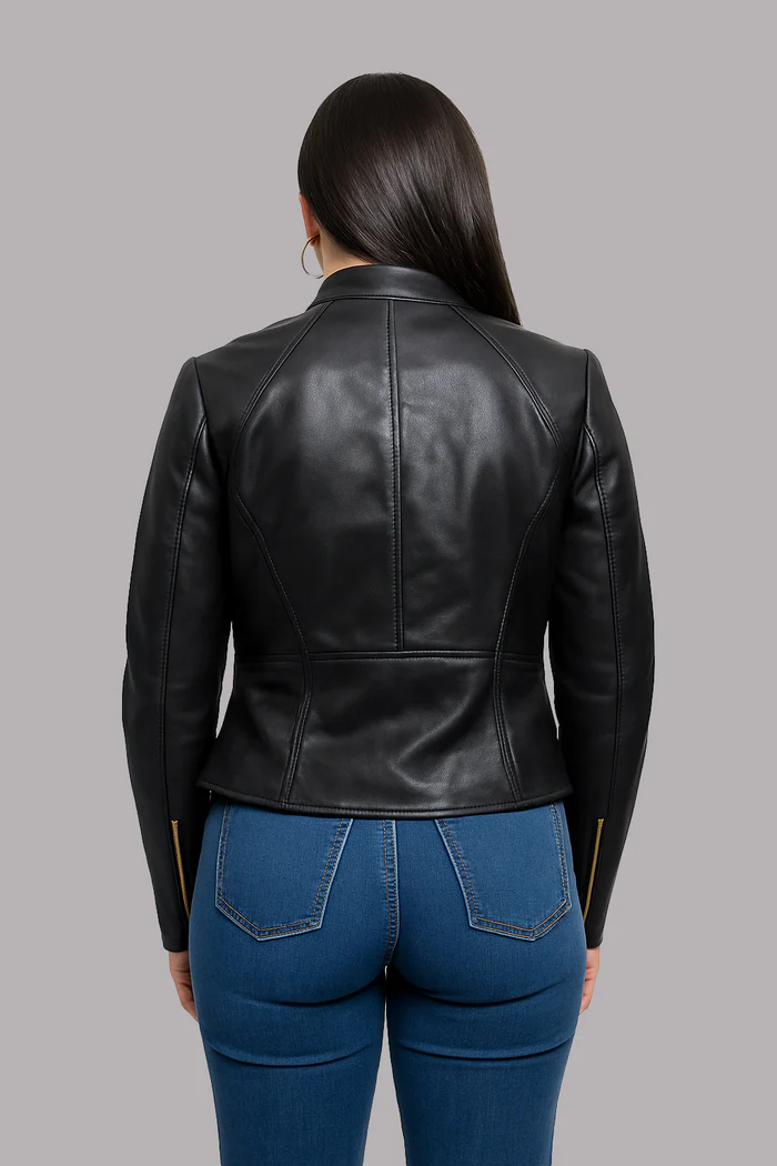 Women's Asymmetrical Lambskin Leather Biker Jacket - Image 2