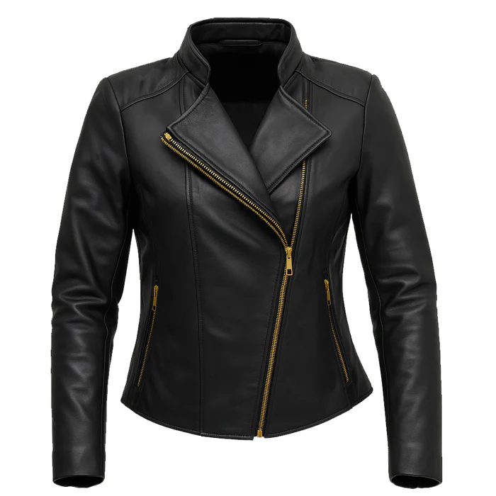 Women's Asymmetrical Lambskin Leather Biker Jacket - Image 4
