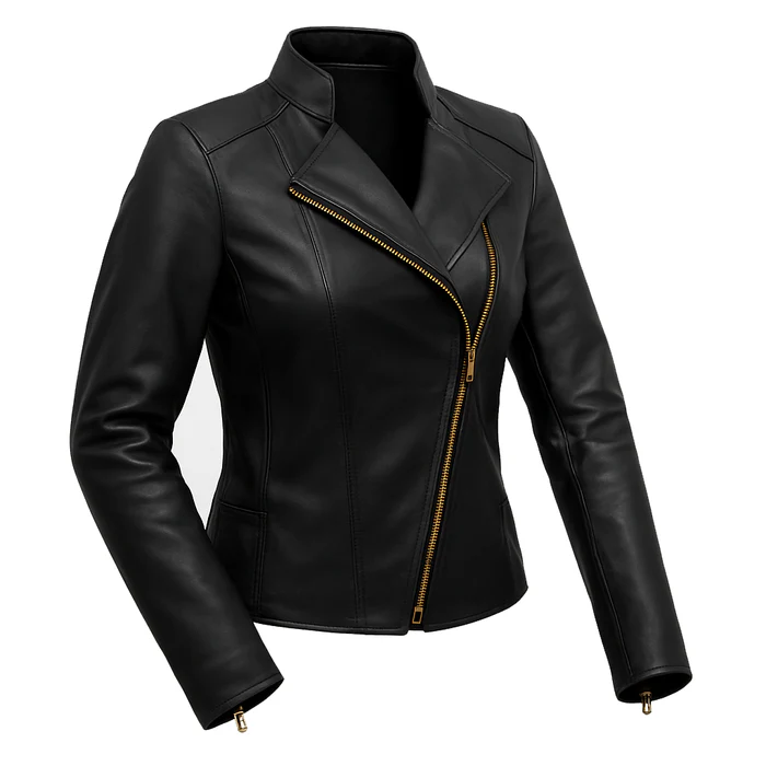 Women's Asymmetrical Lambskin Leather Biker Jacket - Image 5