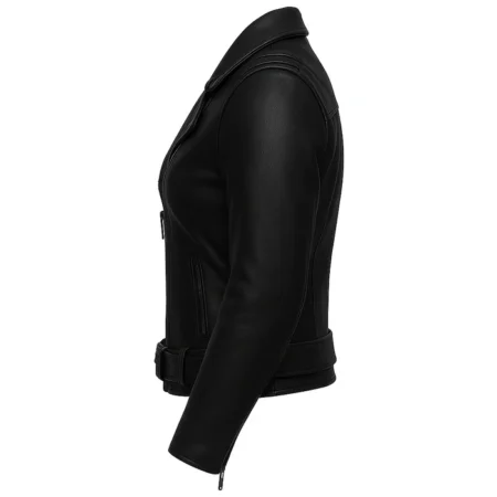 Left side view of the Shadow Fury women's motorcycle leather jacket