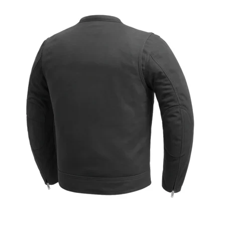 Back view of Shadowfield Men's Motorcycle Twill Jacket in black with a clean minimalist design and tailored fit.